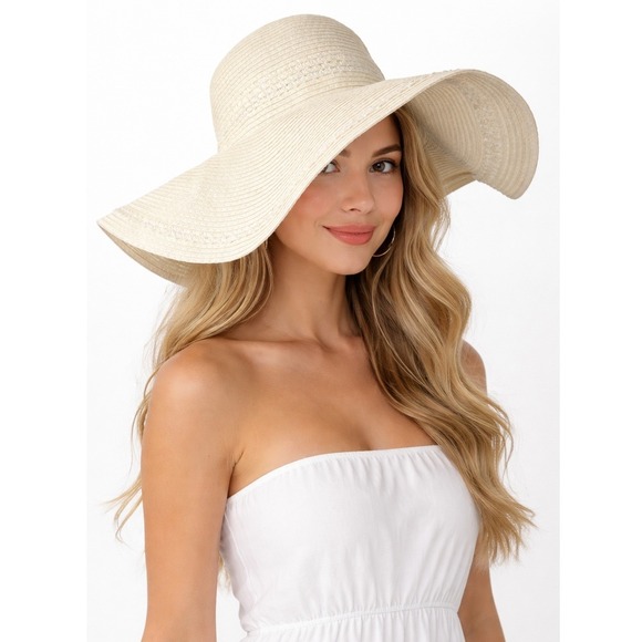 Nordstrom Rack Accessories - NWT New NORDSTROM RACK Womens Ivory Straw Rollable Packable Wide‎ Brim Sun Hat